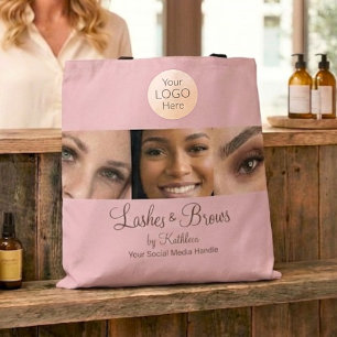 Rosa Schrift-Logo-Foto Wimpern Brauen Studio Tasche