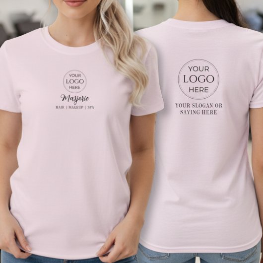 Rosa Schrift-Logo-Make-up-Mitarbeiterbekleidung T-Shirt