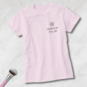 Rosa Schrift-Logo-Make-up-Mitarbeiterbekleidung T-Shirt