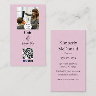 Rosa Schrift-Logo QR Code Foto Friseursalon Visitenkarte