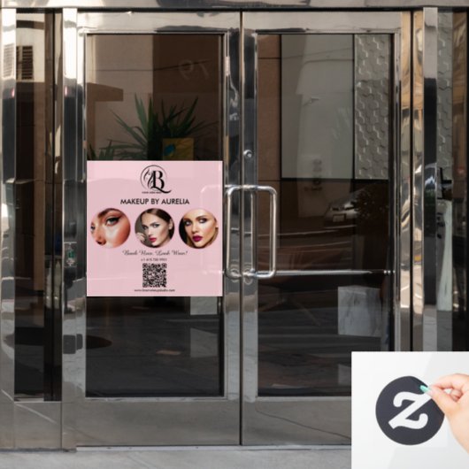 Rosa Schrift-Logo QR-Code Foto-Make-up Fensteraufkleber (Büro Tür)