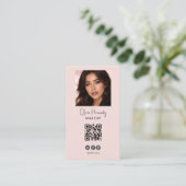 Rosa Schrift-Logo QR-Code Foto Make-up Visitenkarte (Stehend Vorderseite)