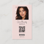 Rosa Schrift-Logo QR-Code Foto Make-up Visitenkarte (Vorderseite)