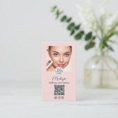 Rosa Schrift-Logo QR Code Foto Make-up Visitenkarte (Stehend Vorderseite)
