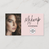 Rosa Schrift-Logo QR-Code Foto-Make-up Visitenkarte (Vorderseite)