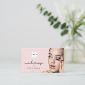 Rosa Schrift-Logo QR-Code Foto Make-up Visitenkarte (Stehend Vorderseite)