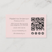 Rosa Schrift-Logo QR-Code Foto Make-up Visitenkarte (Rückseite)