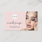 Rosa Schrift-Logo QR-Code Foto Make-up Visitenkarte (Vorderseite)