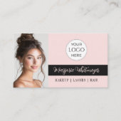 Rosa Schrift-Logo QR-Code Foto-Make-up Visitenkarte (Vorderseite)