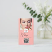Rosa Schrift-Logo QR-Code Foto Make-up Visitenkarte (Stehend Vorderseite)