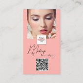 Rosa Schrift-Logo QR-Code Foto Make-up Visitenkarte (Vorderseite)
