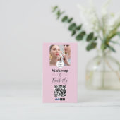 Rosa Schrift-Logo QR Code Foto Make-up Visitenkarte (Stehend Vorderseite)