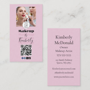 Rosa Schrift-Logo QR Code Foto Make-up Visitenkarte