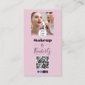 Rosa Schrift-Logo QR Code Foto Make-up Visitenkarte (Vorderseite)