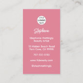 Rosa Schrift-Logo QR-Code Foto Make-up Visitenkarte (Rückseite)