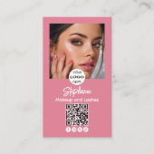 Rosa Schrift-Logo QR-Code Foto Make-up Visitenkarte (Vorderseite)