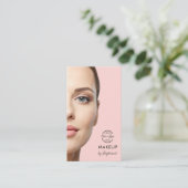 Rosa Schrift-Logo QR-Code Foto Make-up Visitenkarte (Stehend Vorderseite)