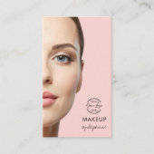 Rosa Schrift-Logo QR-Code Foto Make-up Visitenkarte (Vorderseite)