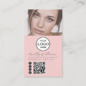 Rosa Schrift-Logo QR Code Foto Make-up Visitenkarte (Vorderseite)