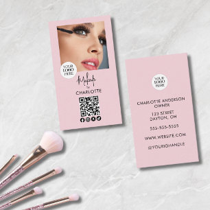 Rosa Schrift-Logo QR-Code Foto Make-up Visitenkarte