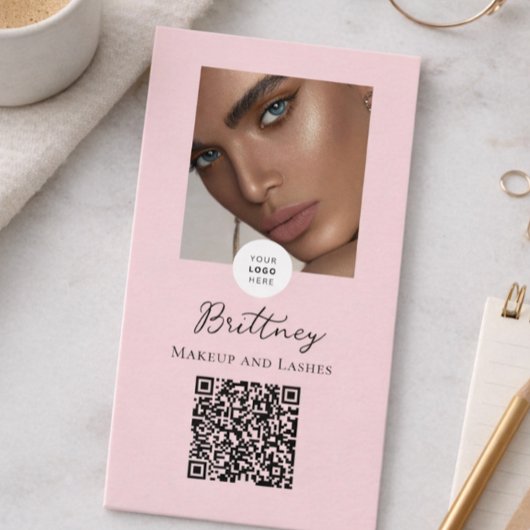 Rosa Schrift-Logo QR-Code Foto Make-up Visitenkarte
