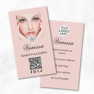 Rosa Schrift-Logo QR-Code Foto Make-up  Visitenkarte