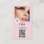 Rosa Schrift-Logo QR-Code Foto Make-up Visitenkarte (Vorderseite)
