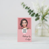 Rosa Schrift-Logo QR-Code Foto Make-up Visitenkarte (Stehend Vorderseite)