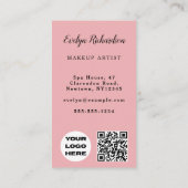 Rosa Schrift-Logo QR-Code Foto Make-up Visitenkarte (Rückseite)