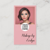 Rosa Schrift-Logo QR-Code Foto Make-up Visitenkarte (Vorderseite)