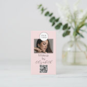 Rosa Schrift-Logo QR-Code Foto Make-up Visitenkarte (Stehend Vorderseite)