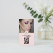 Rosa Schrift-Logo QR-Code Foto Make-up Visitenkarte (Stehend Vorderseite)