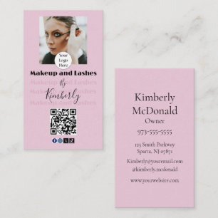 Rosa Schrift-Logo QR Code Foto Make-up/Wimpern Visitenkarte