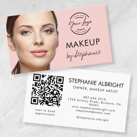 Rosa Schrift-Logo QR-Code Foto-Makeup Visitenkarte