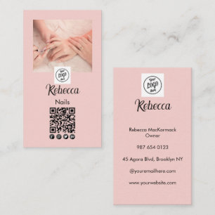 Rosa Schrift-Logo QR Code Foto Nagel-Maniküre Visitenkarte
