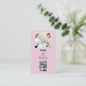 Rosa Schrift-Logo QR Code Foto Nagelstudio Visitenkarte (Stehend Vorderseite)