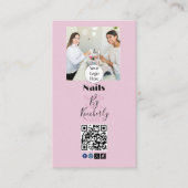 Rosa Schrift-Logo QR Code Foto Nagelstudio Visitenkarte (Vorderseite)