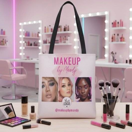 Rosa Schrift Logo QR Code Foto Wasserfarbe Make-up Tasche