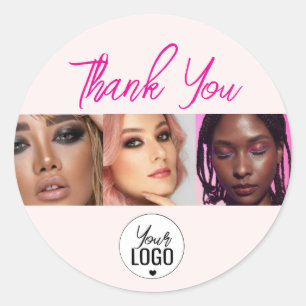 Rosa Schrift Logo QR Code Foto Wasserfarbe Makeup Runder Aufkleber