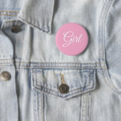 Rosa Schrift Mädchen Baby-Party Geschlechtsenthüll Button (Beispiel)