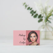 Rosa Schrift QR-Code Foto Make-up Visitenkarte (Stehend Vorderseite)