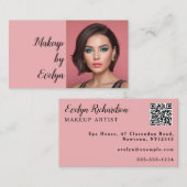 Rosa Schrift QR-Code Foto Make-up Visitenkarte (Vorne/Hinten)