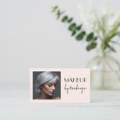 Rosa Schrift QR-Code Foto Make-up Visitenkarte (Stehend Vorderseite)