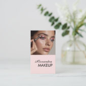 Rosa Schrift QR-Code Foto Make-up Visitenkarte (Stehend Vorderseite)