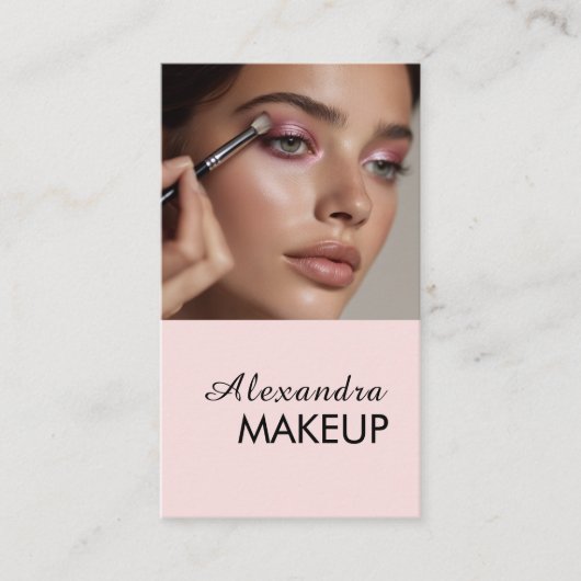 Rosa Schrift QR-Code Foto Make-up Visitenkarte (Vorderseite)