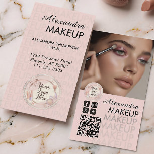 Rosa Schrift QR-Code Foto Make-up Visitenkarte