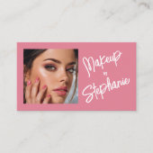 Rosa Schrift QR-Code Foto Make-up Visitenkarte (Vorderseite)