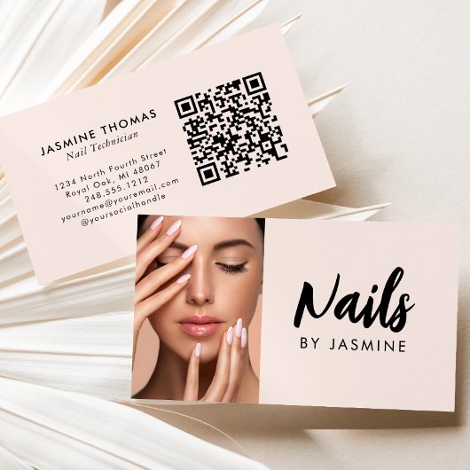 Rosa Schrift QR-Code Foto Nagelstudio Visitenkarte
