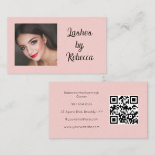 Rosa Schrift QR-Code Foto Wimpern Geschäft Visitenkarte