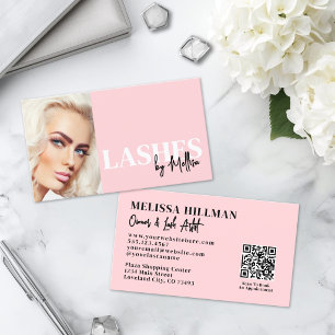 Rosa Schrift QR Code Foto Wimpern Visitenkarte